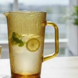 Amber Textured Crown-Style Glass Pitcher